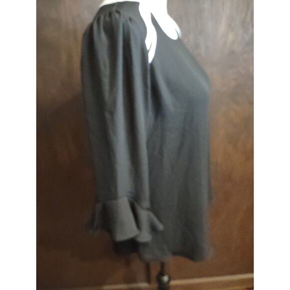 7th Avenue Design Studio NY&Co Black Ruffle Sleeve Blouse Women's Small NEW Zip - Picture 3 of 6